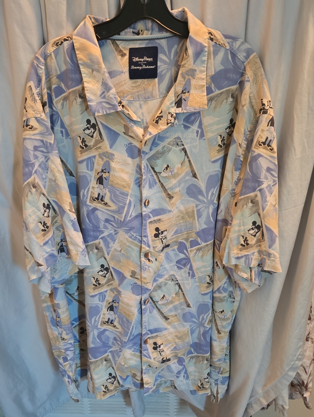 Tommy Bahama Light Blue & Cream Mickey Mouse Print Camp Shirt